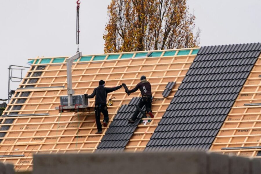 Roofing installation on a new home